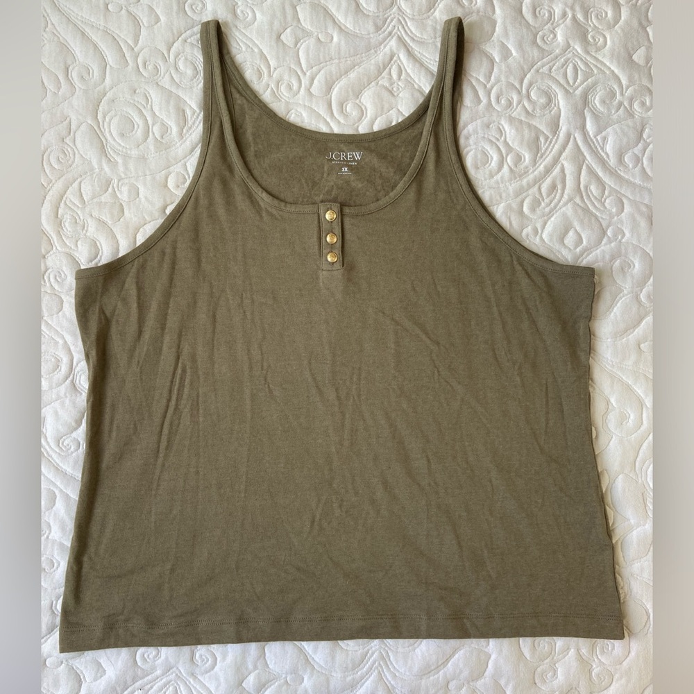 NWOT J.CREW Plus Size Henley Stretch Linen Tank Top